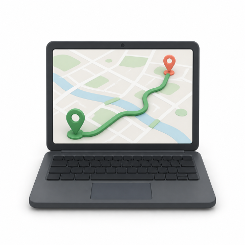 Laptop displaying a mapped transport route